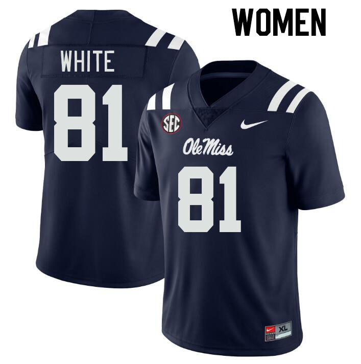 Women #81 Noreel White Ole Miss Rebels College Football Jerseys Stitched-Navy